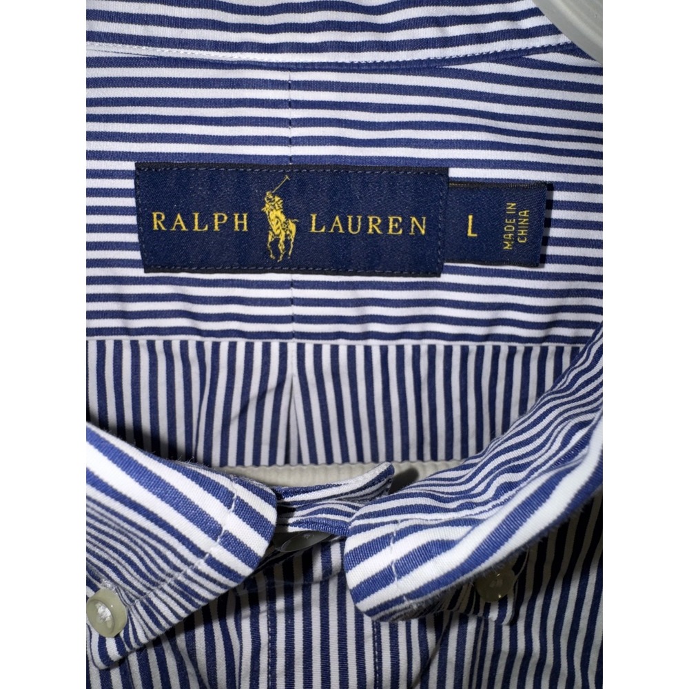 Polo Ralph Lauren Men's Sz M Blue Striped Oxford Custom Fit Button Down Red Pony - Picture 4 of 8